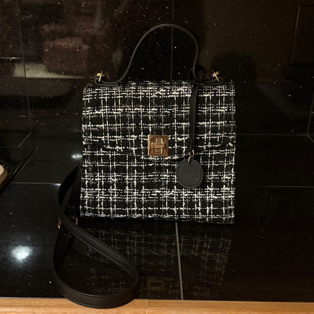 Black & White Tweed Top-Handle Satchel Bag
